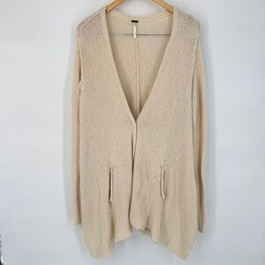 Free People In The Loop Ivory Asymmetric‎ Knit Cardigan Lagenlook Sz S Costal